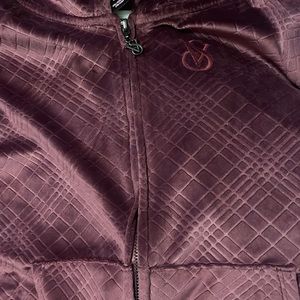 Victoria secret crop hoodie jacket purple maroon color velour feel